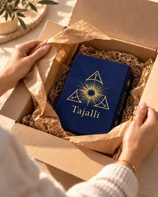 Le coffret Tajallī, L’Origine, prêt à être expédié dans son colis